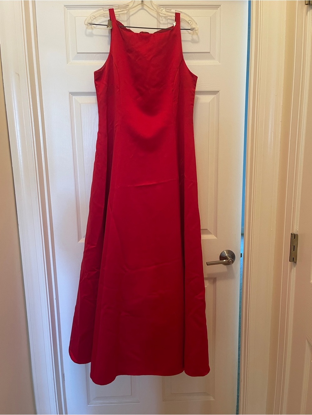 Red satin A-Line formal dress